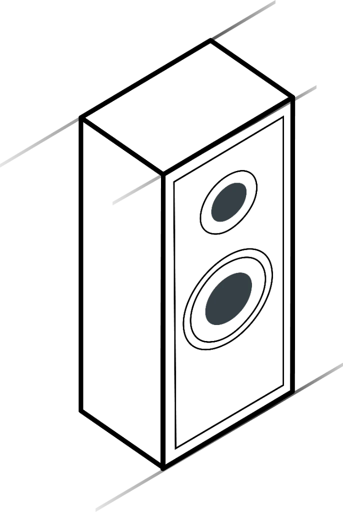 Line drawing of a floor-standing speaker