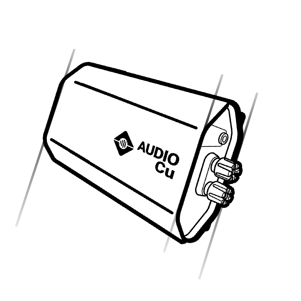 Line drawing of the AUDIO Cu receiver with speaker terminals
